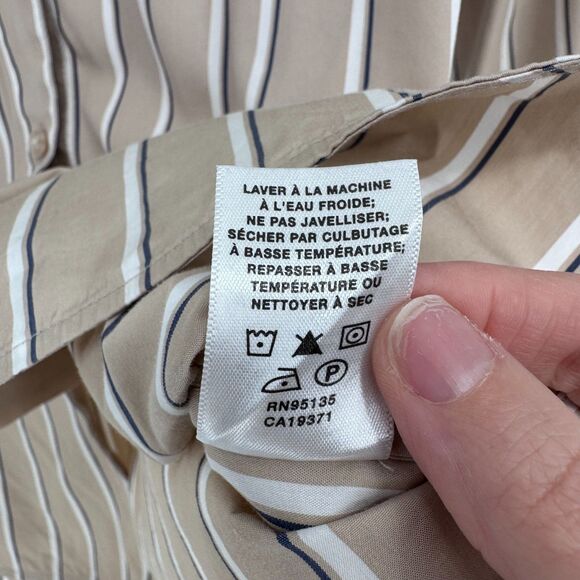 Lafayette 148 New York Striped Button Down Shirt Taupe Neutral Workwear Small - Picture 6 of 10